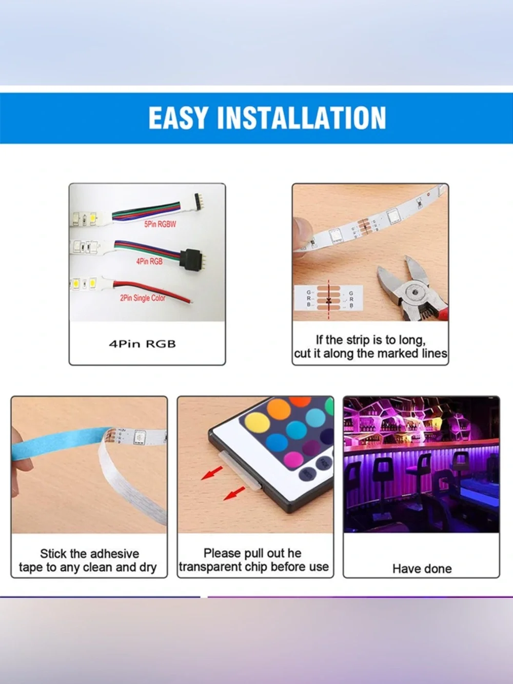 RGB LED Strip Lights 32.8ft - Multicolor Flexible Tape for Home Party Supplies